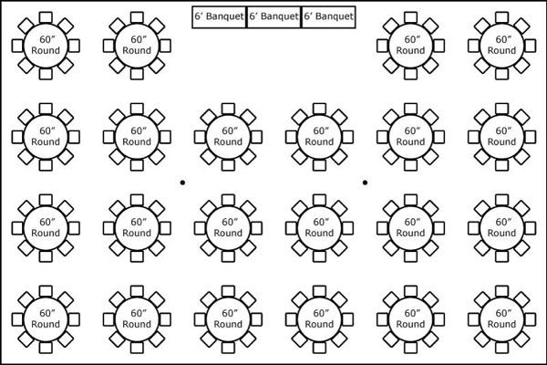 40′ x 60′ w/ Round Tables & Buffet