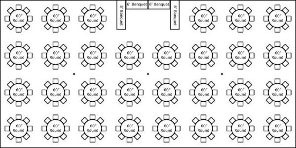 40′ x 80′ w/ Round Tables & Buffet