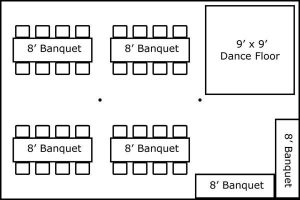 20' x 30' w/ Banquet Tables, Buffet & Dance Floor