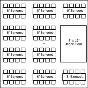 30′ x 30′ w/ Banquet Tables & Dance Floor