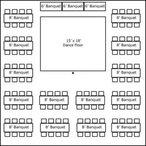 40′ x 40′ w/ Banquet Tables, Buffet & Dance Floor