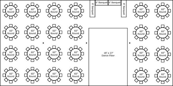 40′ x 80′ w/ Round Tables, Buffet & Dance Floor